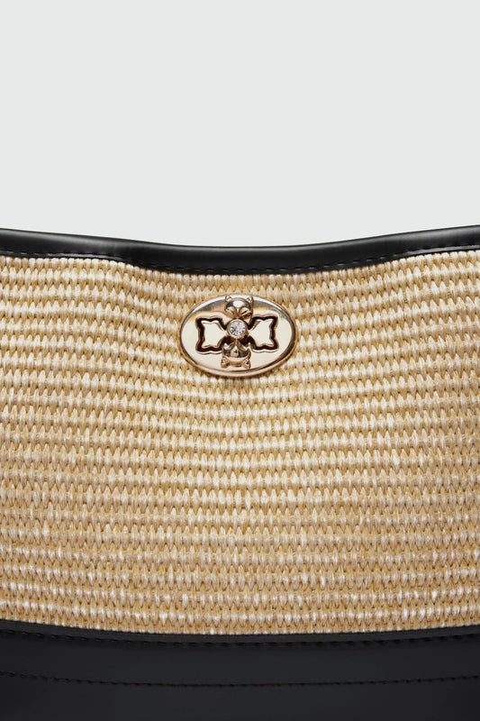 Urban hasır görünümlü kilitli omuz çanta siyah