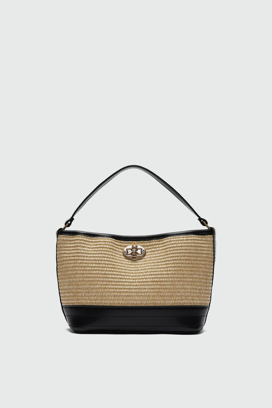 Urban hasır görünümlü kilitli omuz çanta siyah